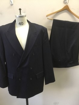 Mens, Suit, Jacket, JONES NY, Navy Blue, Wool, Solid, 36/30, 43 R, Double Breasted, Peaked Lapel, Pocket Flaps,