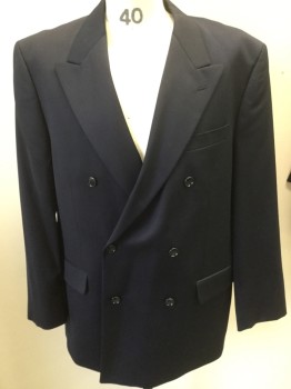 Mens, Suit, Jacket, JONES NY, Navy Blue, Wool, Solid, 36/30, 43 R, Double Breasted, Peaked Lapel, Pocket Flaps,