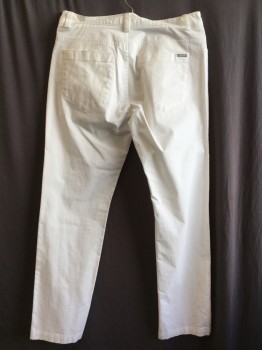 CALVIN KLEIN, White, Cotton, Elastane, Solid, 1.5" Waistband with Belt Hoops with 1 Silver Button, Zip Front,  Jean-cut, 4 Pockets,