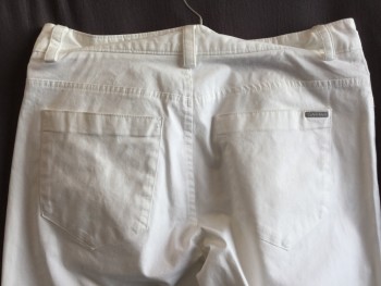 Mens, Casual Pants, CALVIN KLEIN, White, Cotton, Elastane, Solid, 30/32, 1.5" Waistband with Belt Hoops with 1 Silver Button, Zip Front,  Jean-cut, 4 Pockets,