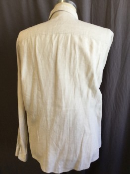 BLOOMINGDALE'S, Tan Brown, Off White, Linen, Heathered, Collar Attached, Button Front, Long Sleeves,
