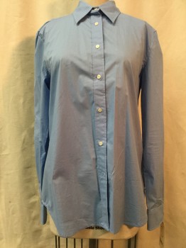 LAUREN, French Blue, Cotton, Elastane, Solid, Button Front, Collar Attached, Long Sleeves,