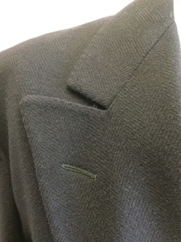 Mens, Coat, Overcoat, FACCONABLE, Navy Blue, Wool, Herringbone, 48, Double Breasted, Collar Attached, Notched Lapel, 2 Flap Pockets, Hem Below Knee, Center Back Pleat, Back Waist Tab Belt, Buttonned Back Slit