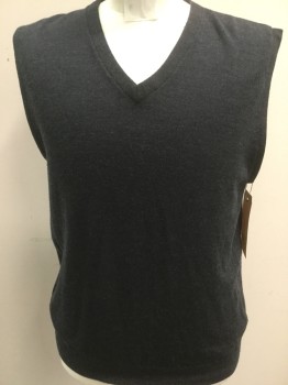 Mens, Sweater Vest, JCREW, Charcoal Gray, Wool, Solid, L, V-neck, Pull Over