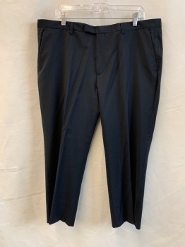CARLO LUSSO, Black, Synthetic, Solid, Flat Front, Zip Fly, Tab Closure, 4 Pockets, 4" Hem