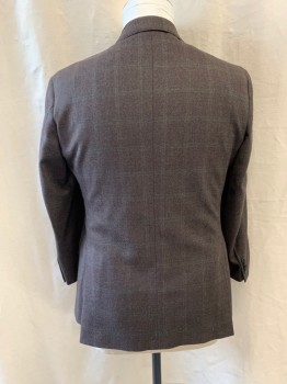NL, Dk Brown, Forest Green, Wool, Plaid-  Windowpane, Notched Lapel, Single Breasted, Button Front, 2 Buttons, 3 Pockets+++