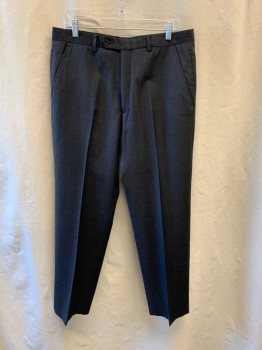 Mens, Suit, Pants, ALFANI, Black, Gray, Wool, Polyester, Plaid, 29, 34/, Side Pockets, Zip Front, Flat Front