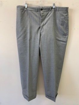 SIAM COSTUMES , Gray, White, Wool, Stripes - Pin, F.F, Bttn Fly, 5 Pockets Including 1 Watch Pocket, Belt Loops, Cuffed Hem, Made To Order