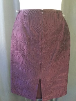Womens, Skirt, Knee Length, LAFAYETTE 148, Red Burgundy, Acetate, Abstract , 8, Straight, No Waistband, Back Zipper, Back Slit, Moire Relief Pattern