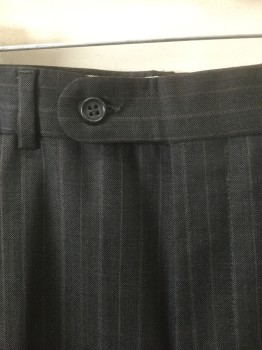 MICHAEL RYAN MEN, Charcoal Gray, Brown, White, Wool, Stripes - Pin, 2 Color Weave, Charcoal with White Dotted Weave, Brown Pinstripes, Double Pleated, Button Tab Waist, Zip Fly, 4 Pockets, Straight Leg