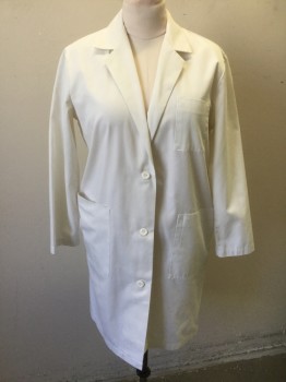 CREST, Off White, Poly/Cotton, Solid, Women's Lab Coat, 3 Buttons,  Notched Lapel, 3 Patch Pockets, **Barcode Behind Right Pocket