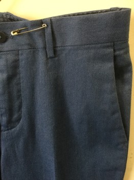 ZARA MAN, Blue, Cotton, Polyester, Solid, Flat Front, Tapered Leg, Zip Fly, 4 Pockets, Belt Loops,