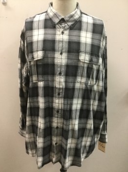 FOUNDRY, Gray, Black, White, Tan Brown, Cotton, Plaid, Button Front, Button Down Collar, Long Sleeves, 2 Flap Pocket,