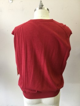 Mens, Sweater Vest, JOS A BANK, Red, Cotton, Solid, XXL, V-neck, Pull On,
