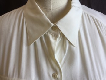 Womens, Blouse, LAUREN (RALPH LAUREN, Cream, Viscose, Solid, L, Collar Attached, Button Front, 2 Pockets with Flap, Long Sleeves, Curved Hem