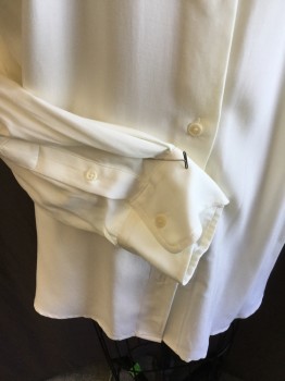 Womens, Blouse, LAUREN (RALPH LAUREN, Cream, Viscose, Solid, L, Collar Attached, Button Front, 2 Pockets with Flap, Long Sleeves, Curved Hem