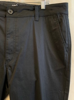 Mens, Casual Pants, GBG, Black, Cotton, Spandex, Solid, L32, W38, Flat Front, 4 Pockets, Zip Fly, Belt Loops