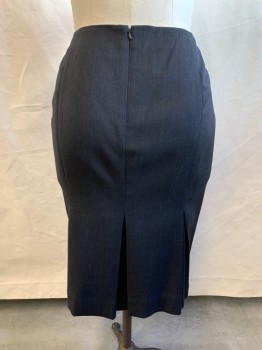 Womens, Skirt, Knee Length, ANNE KLEIN, Charcoal Gray, Wool, Lycra, Solid, W 42, 18, Pencil, Zip Back, Drop Inverted Pleat Back