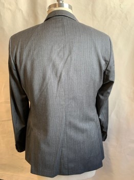 Mens, Suit, Jacket, HUGO BOSS, Gray, Brown, Cream, Wool, Stripes - Pin, 44R, Gray with Brown/Cream Pinstripes, Single Breasted, Collar Attached, Notched Lapel, Hand Picked Collar/Lapel, 2 Buttons,  3 Pockets