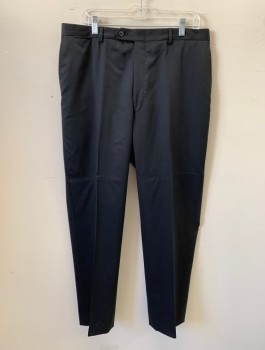 HART SCHAFFNER &MARX, Black, Polyester, Wool, Solid, Flat Front, Button Tab, Zip Fly, 5 Pockets Including a Watch Pocket,  Belt Loops **Small Hole at Back Leg