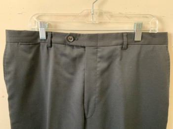 HART SCHAFFNER &MARX, Black, Polyester, Wool, Solid, Flat Front, Button Tab, Zip Fly, 5 Pockets Including a Watch Pocket,  Belt Loops **Small Hole at Back Leg