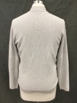 Mens, Cardigan Sweater, ZACHARY PRELL, Lt Gray, Cotton, Solid, M, Pique Knit, Zip Front, Ribbed Knit Stand Collar, Long Sleeves, 2 Pockets, Self Elbow Patches