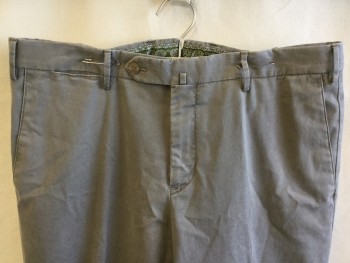 Mens, Slacks, MADRAS, Gray, Cotton, Elastane, Solid, 36/36, 1.5" Waistband with Belt Hoops, Flat Front, Zip Front, 5 Pockets