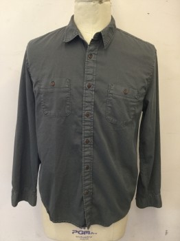 FAHERTY, Moss Green, Cotton, Tencel, Solid, Button Front, Collar Attached, Long Sleeves, 2 Pockets
