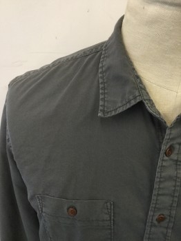 Mens, Casual Shirt, FAHERTY, Moss Green, Cotton, Tencel, Solid, XXL, Button Front, Collar Attached, Long Sleeves, 2 Pockets