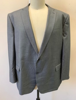 VITARELLI, Gray, Polyester, Viscose, Solid, Single Breasted, Notched Lapel, 2 Buttons, 3 Pockets