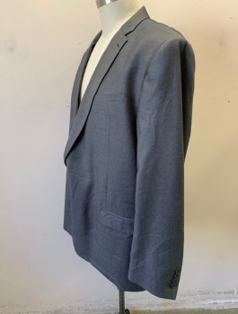 VITARELLI, Gray, Polyester, Viscose, Solid, Single Breasted, Notched Lapel, 2 Buttons, 3 Pockets