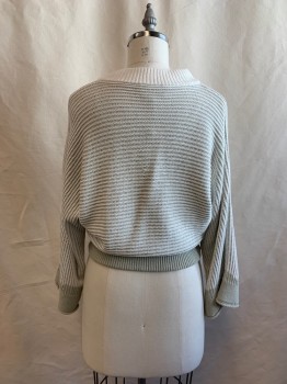 Womens, Pullover, 3.1 PHILIP LIM, White, Sage Green, Cotton, Polyamide, Color Blocking, L, Zip Front, Long Sleeves