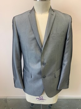 Mens, Suit, Jacket, BAR III, Gray, Polyester, Viscose, Herringbone, 42R, Notched Lapel, Single Breasted, Button Front, 2 Buttons, 3 Pockets