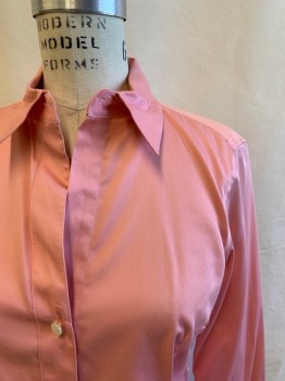 Womens, Blouse, BANANA REPUBLIC, Pink, Cotton, Lycra, Solid, 4, Button Front, Collar Attached, (Neck Button Missing), French Cuff, Button Holes for Cufflinks