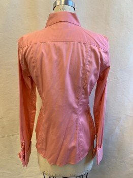 Womens, Blouse, BANANA REPUBLIC, Pink, Cotton, Lycra, Solid, 4, Button Front, Collar Attached, (Neck Button Missing), French Cuff, Button Holes for Cufflinks