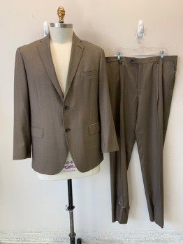 HART SCHAFFNER MARX, Brown, Beige, Wool, Dots, SUIT JACKET, Single Breasted, 2 Buttons, Notched Lapel, 3 Pockets, 4 Button Cuffs, 1 Back Vent