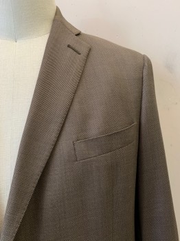 HART SCHAFFNER MARX, Brown, Beige, Wool, Dots, SUIT JACKET, Single Breasted, 2 Buttons, Notched Lapel, 3 Pockets, 4 Button Cuffs, 1 Back Vent