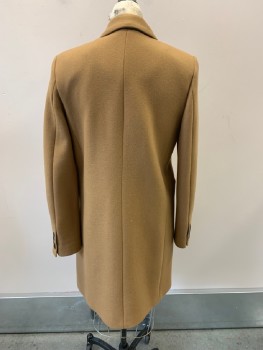 Womens, Coat, ZARA WOMAN, Camel Brown, Polyester, Wool, Solid, S, Single Breasted, 1 Button, Notched Lapel, 2 Welt Pockets at Sides, Brown Lining