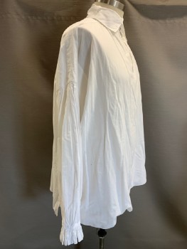Mens, Historical Fiction Shirt, NO LABEL, White, Cotton, Solid, N16, L, L/S, C.A., B.F., Puffed Sleeves, Flared Cuffs,
