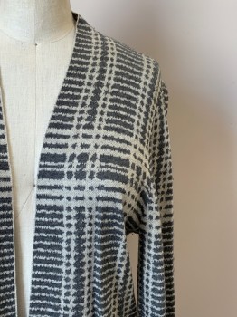 EILEEN FISHER, Gray, Off White, Tencel, Wool, Plaid, L/S, Open Front,