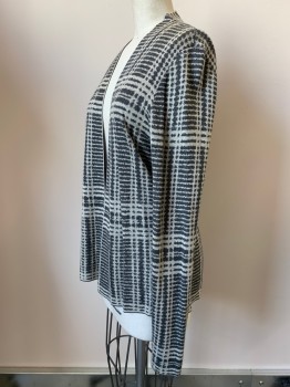 Womens, Sweater, EILEEN FISHER, Gray, Off White, Tencel, Wool, Plaid, S, L/S, Open Front,