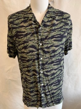 Mens, Casual Shirt, TOPMAN, Black, Olive Green, Lt Brown, Viscose, Camouflage, S, S/S, Button Front