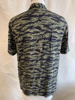 Mens, Casual Shirt, TOPMAN, Black, Olive Green, Lt Brown, Viscose, Camouflage, S, S/S, Button Front
