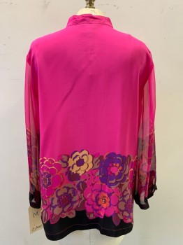 CITRON, Fuchsia Pink, Purple, Orange, Black, Taupe, Silk, Floral, L/S, B.F., Mandarin/Nehru C.A., Sheer Chiffon Sleeves