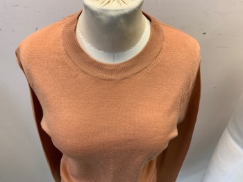 Womens, Pullover Sweater, SUNSPEL, Terracotta Brown, Wool, Solid, 8, Long Sleeves, Crew Neck,