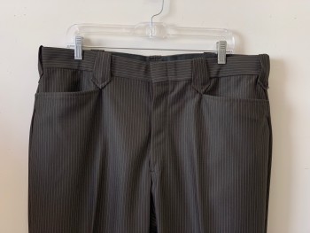 LASSO, Dk Brown, Beige, Polyester, Wool, Stripes - Pin, F.F, Top And Back Pockets, Zip Front, Belt Loops,
