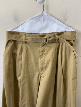 Womens, Pants, UNIQLO, Khaki Brown, Cotton, Solid, Sz.12, High Waist, Double Pleats, Tapered Leg, Zip Fly, Tab at Waistband, **With Matching Fabric Belt with D-Ring Buckles