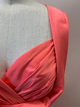 Womens, Cocktail Dress, CANDICE GWINN, Neon Pink, Poly/Cotton, Solid, 2, Slvls, Sweetheart Neckline, Gathering At Bust, Side Zip, V-back with Split Collar, 2 Pckts,
