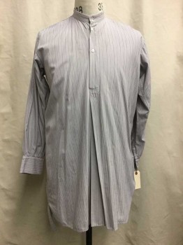 White, Purple, Black, Cotton, Stripes, 3 Buttons, Collar Band, Long Sleeves, Slightly Aged, Center Front Pleat,