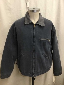 Mens, Casual Jacket, Carhartt, Gray, Cotton, Polyester, Solid, 3XL, Long Sleeves, Canvas, Plaid Lining, Zip Front, Zip Chest Pocket